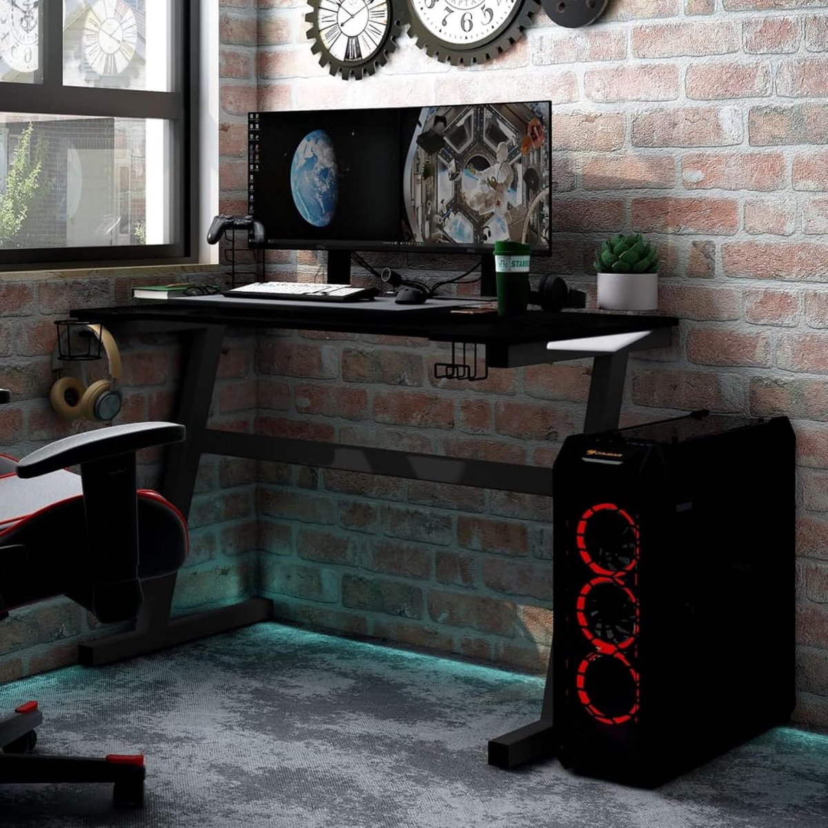 Gaming Bureau - Werkplek Bureau - Thuiswerken Studio - Poten in Z-vorm - 90 x 60 x 75 cm - Zwart