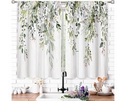 Keukengordijn — 70 x 100 cm — Bloemenpatroon — Montage zonder boren — Kort gordijn — Deurgordijn — Lichtfilterende vallet — Kort café-gordijn — Geschikt voor keukens, badkamers, eetkamers en woonkamers