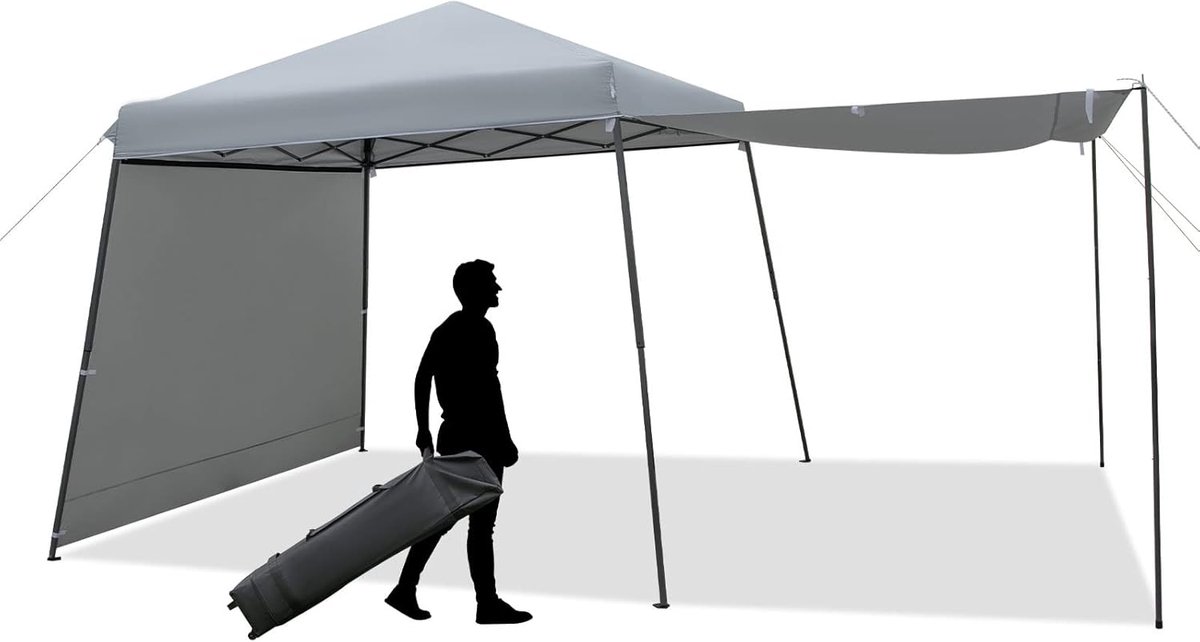 KOMFOTTEU 3 x 3 m p pop-up paviljoen van Oxford met metalen frame, in hoogte verstelbare partytent met roltas en verstelbare zijwand, inklapbare schaduwmaker voor picknick party markt