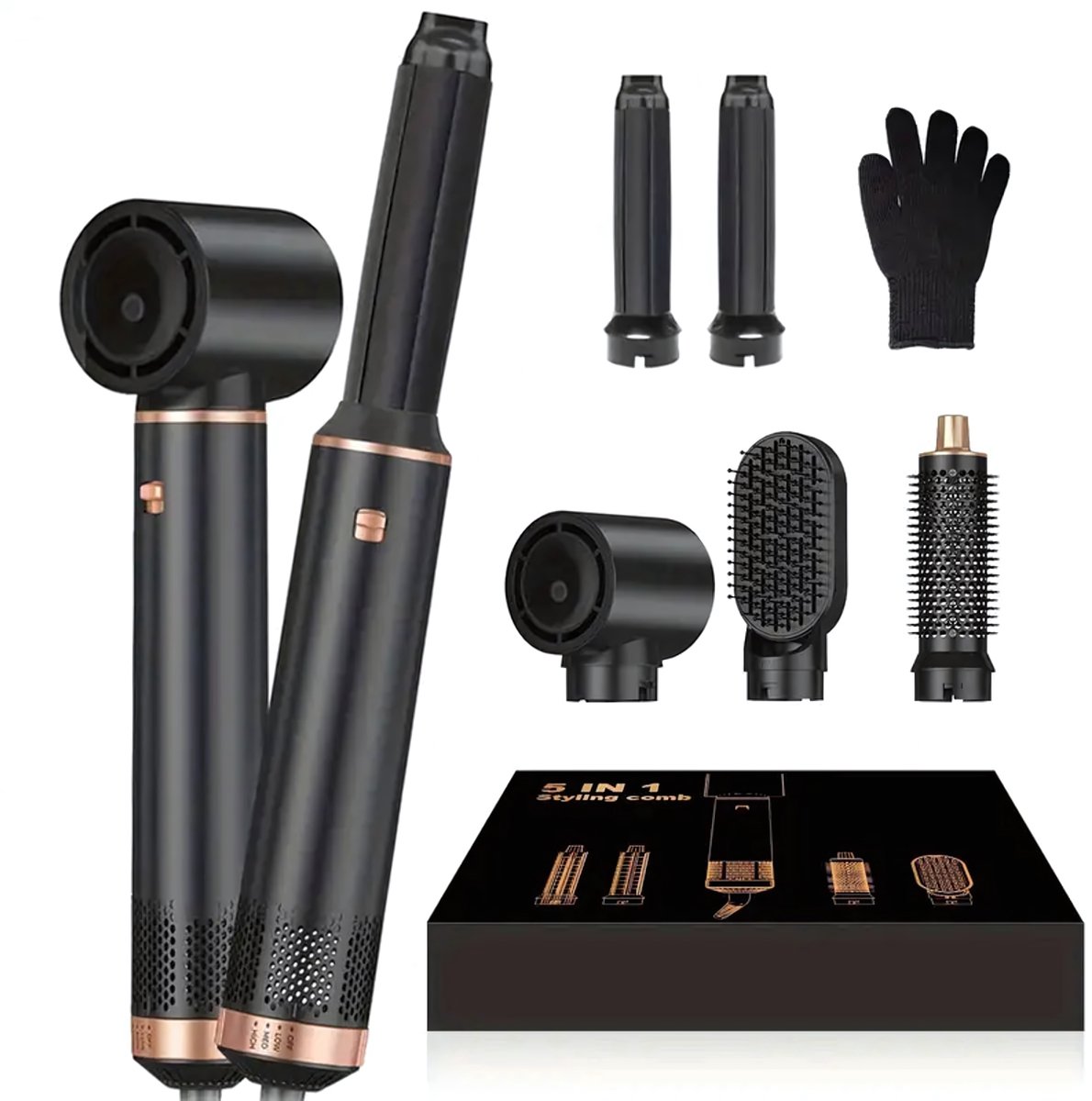 24Supply 5 in 1 Airstyler - Föhnborstel - Krultang - Alle Haartypes