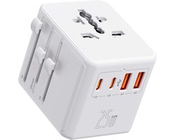 Thijox - Auxmir Reisadapter Wereldwijd 25W Wit - Universele Reisstekker met 4 USB-poorten, Geschikt voor 150+ Landen, Ideaal voor Vakanties, Camping e