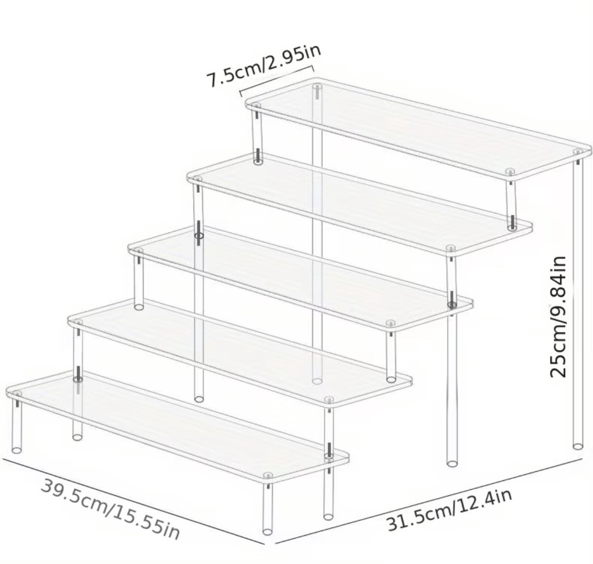 Flavers - make up organizer - 40 cm display riser rek, 5 layer acryl riser displaystandaard, tafelrek voor make-uptafel, cupcake, parfum, skincare, cosmetica, sieradenstandaard, display standaard, presentatie standaard,