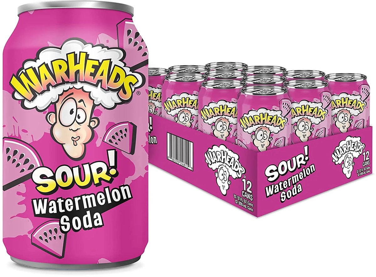 Warheads Sour Watermelon Soda 12-pack – Zure Frisdrank Blikjes 355 ml – Amerikaanse Soda – Sour Candy Drink