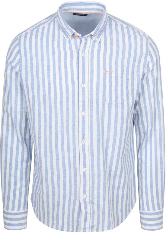 NZA Shirt Picton Linnen Blend Streep Blauw - Overhemden Casual