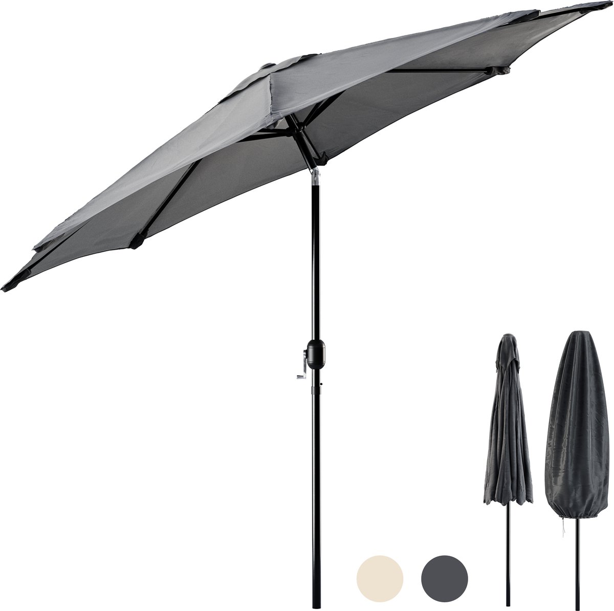 Tristar Stokparasol - 300cm Rond - Tuin & Balkon - Kantelbaar - Incl. Beschermhoes - PA-7903 - Donkergrijs