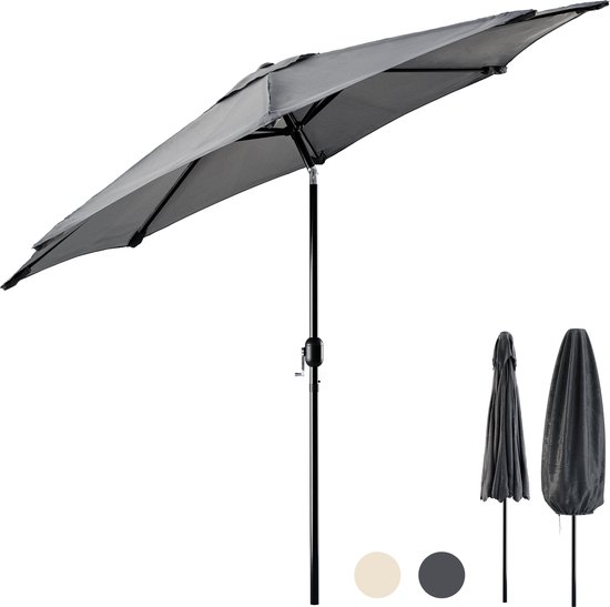 Tristar Stokparasol - 300cm Rond - Tuin & Balkon - Kantelbaar - Incl. Beschermhoes - PA-7903 - Donkergrijs
