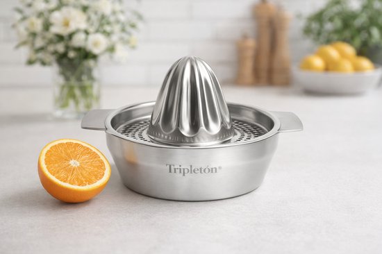 Tripleton® Citruspers RVS - Handmatige Sinaasappelpers & Citroenpers - Roestvrij Staal - Met Zeef - Hand Juicer - Vaatwasserbestendig van Merkloos — afbeelding 2