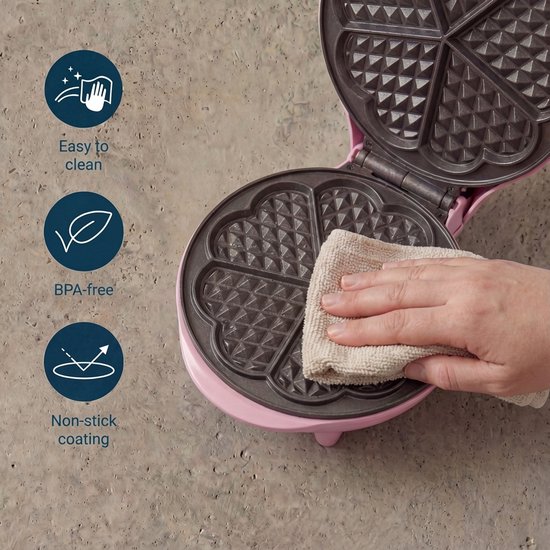 Bestron Wafelijzer - ASW217 - 700W - 5 hartvormige wafels - Anti aanbaklaag - Roze - 5 jaar garantie