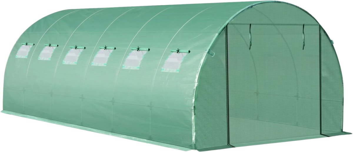Archi tunnelkas cover – Tunneltent - Polyethyleen hoes - Met 12 Ramen - Roldeur - Tuindeur – Groen - 6 x 3 x 2 m