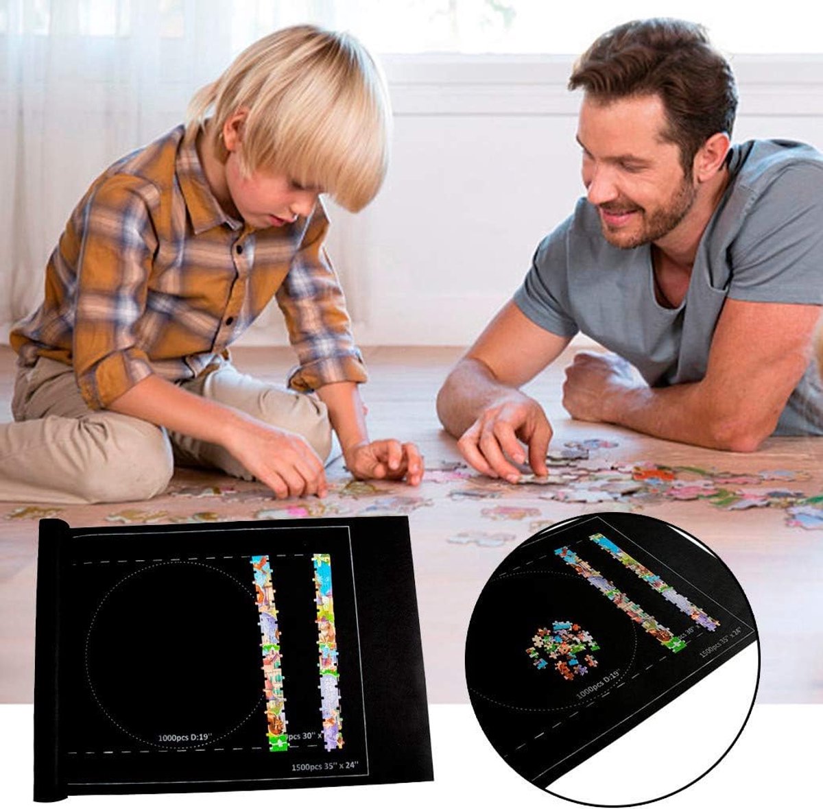Puzzel Opbergrol - Viltmat Puzzel - Puzzels Opbergen - Voor 1500 Stukjes - 66x117 cm - Zwart