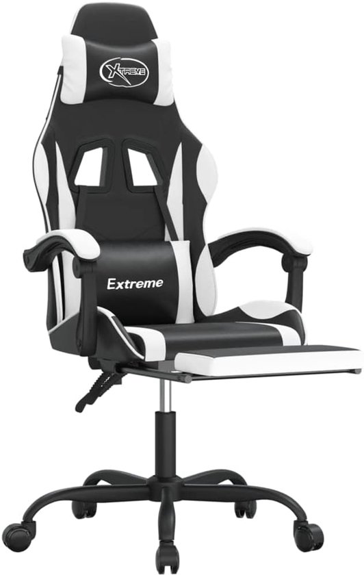 Gamingstoel met voetensteun - Comfortabele stoel - Langdurig gamen - Ingebouwde voetensteun - Zwart wit — afbeelding 3
