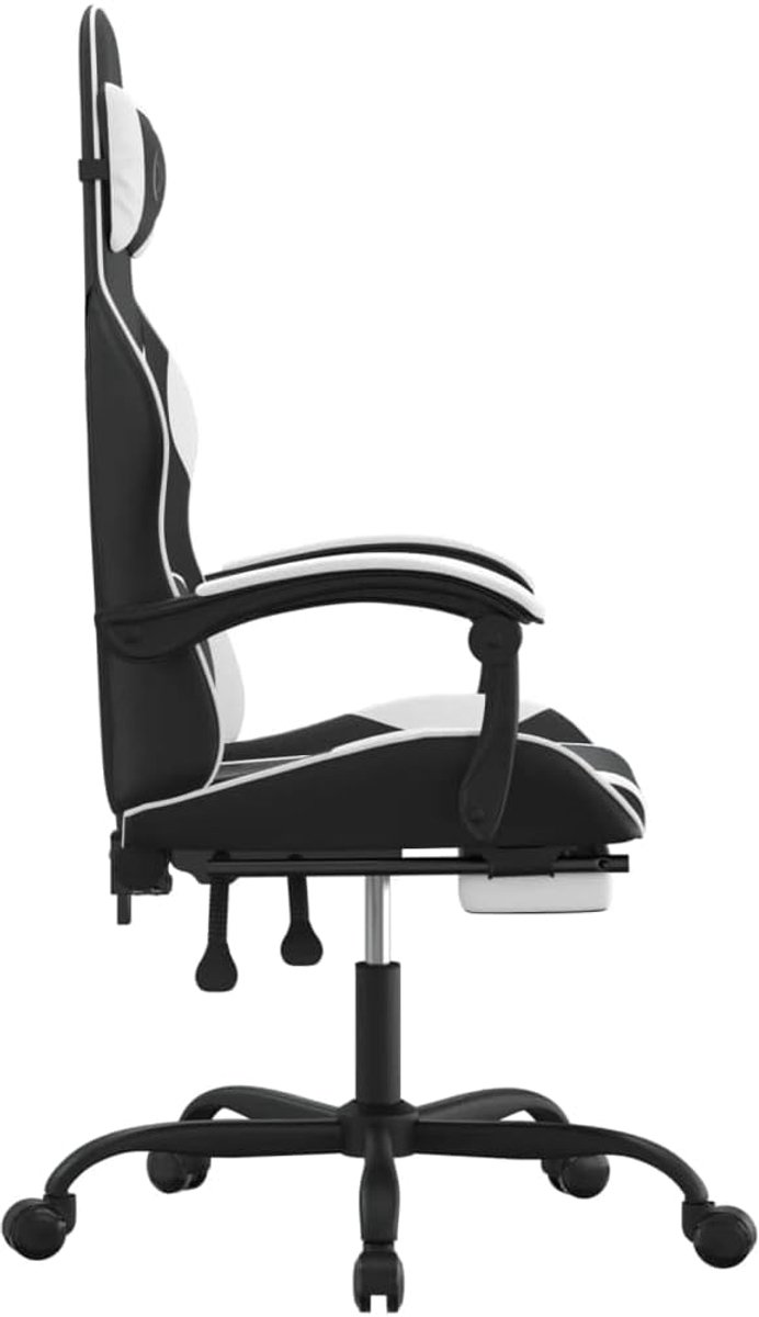 Gamingstoel met voetensteun - Comfortabele stoel - Langdurig gamen - Ingebouwde voetensteun - Zwart wit — afbeelding 4