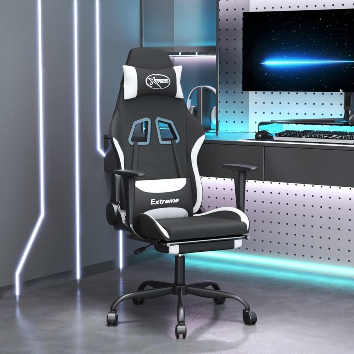 Gaming Stoel - Comfortabele Zetel - Intensief Gamers - Verstelbare Rugleuning - 3 x 4 x 4 cm - Zwart Wit