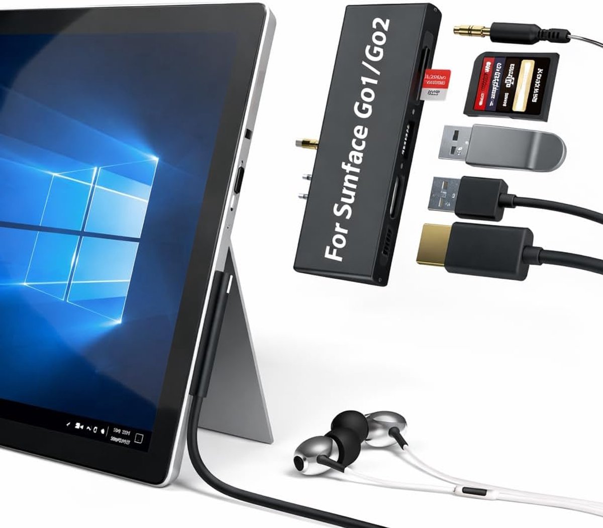 USB-C Hub - Adapter Extender - Surface Go Uitbreiding - 7 poorten in 2 - Compact Ontwerp - Zwart