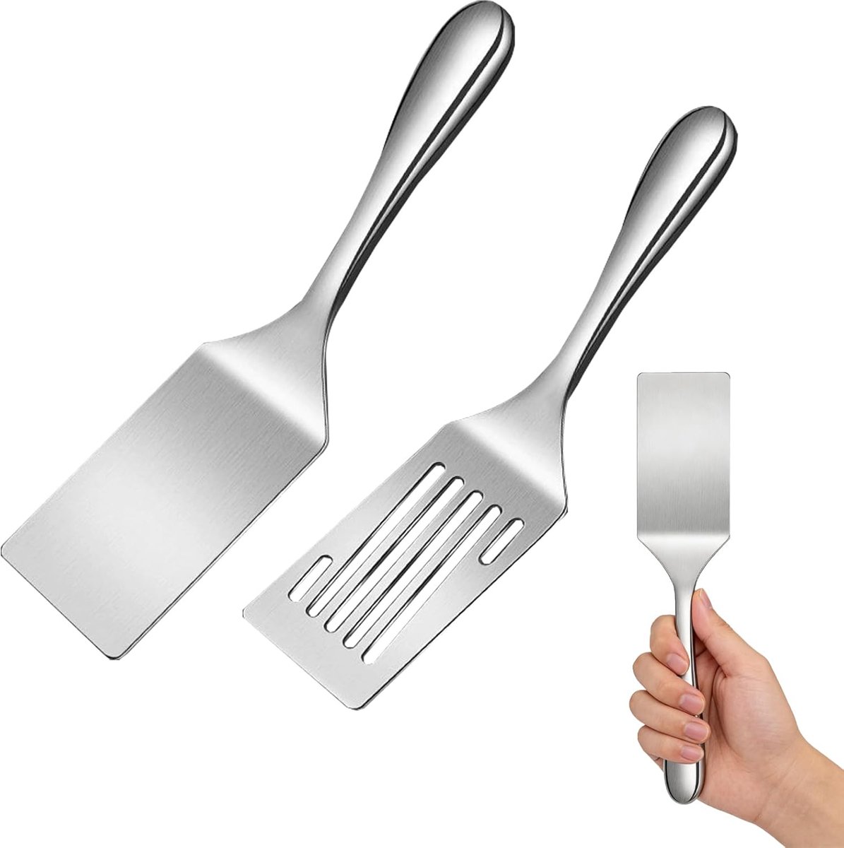 Spatel Set - Keuken Spatels - Pannenkoeken Bakken - Roestvrij Staal - 2 Stuks - Zilver