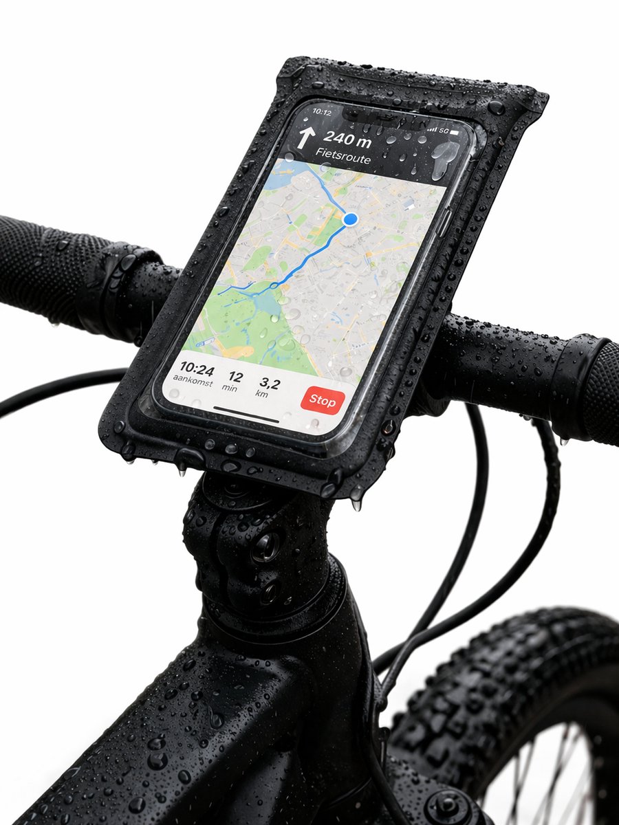 Hikemeister® Telefoonhouder Fiets Waterdicht – Smartphone Houder Stuur – 360° Draaibaar – Touchscreen – Incl. Stuurbevestiging – Voor Fiets, Scooter & Motor – Zwart