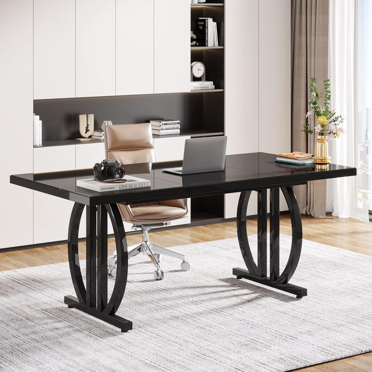 Bureau Tafel - Groot Werkblad - Thuiswerk Kantoor - Uniek Design - 160x80cm - Zwart