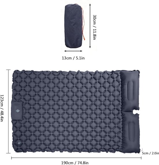 Slaapmat Dubbel - Luchtbed Kamperen - Buiten Recreatie - Zelfopblazend Snel - 190x123x5cm - Blauw van Merkloos — afbeelding 5