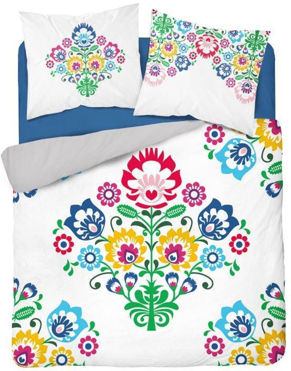 Dekbedovertrek - Tweepersoons - 200x200cm met volkspatronen bloemen.