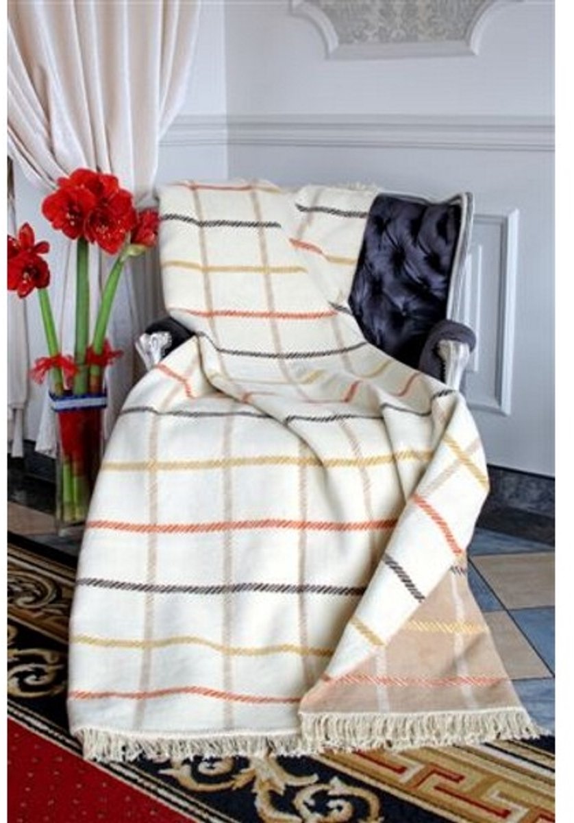 Unia - Cotton Cloud Serie - Katoenen en Acryl Koc - 150x200 cm - Crème en Beige Ruit