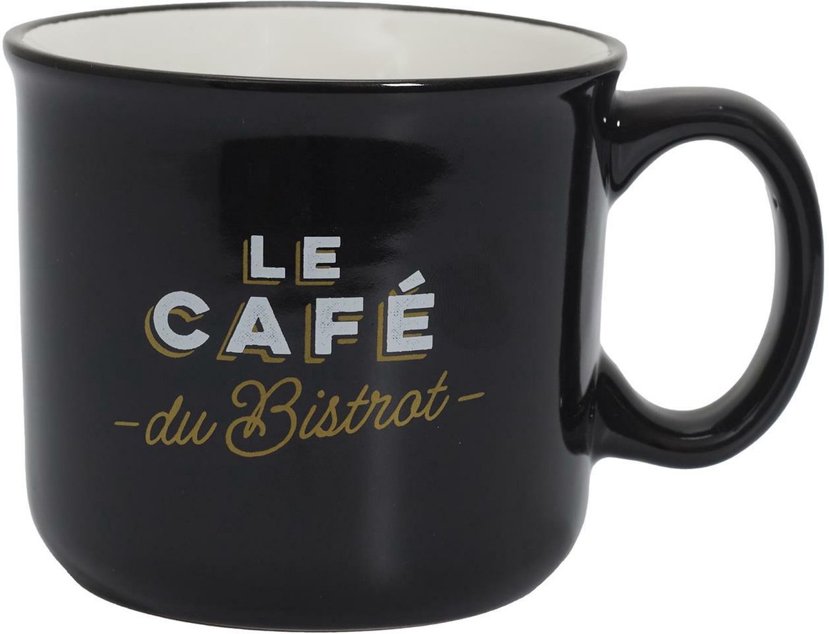 HowHomely Bistrot - Keramische Mok - 450ml - Zwarte Kleur - Retro Stijl