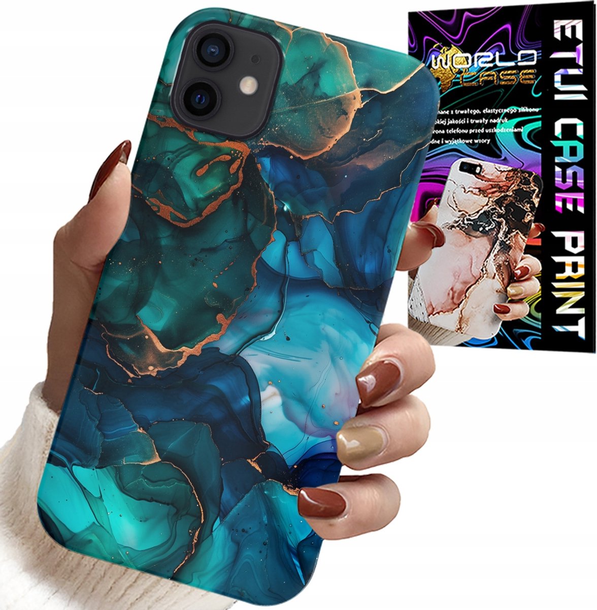iPhone 13 Mini hoesje - Blauwgroen marmerpatroon op de achterkant