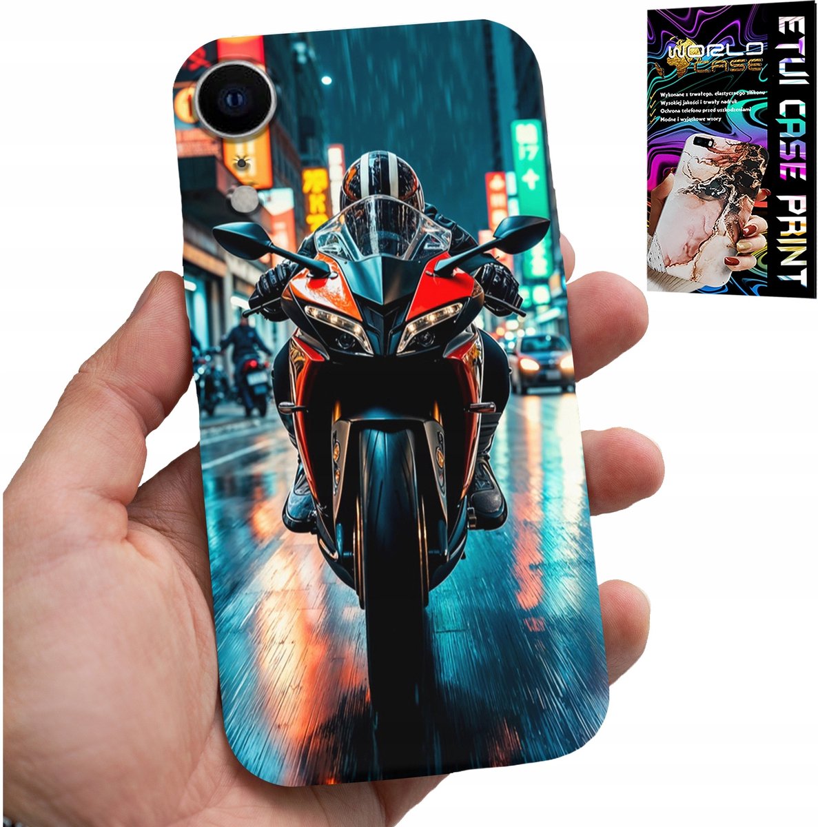 iPhone XR hoesje - Motorfiets, motorfiets, fietspatronen + glas