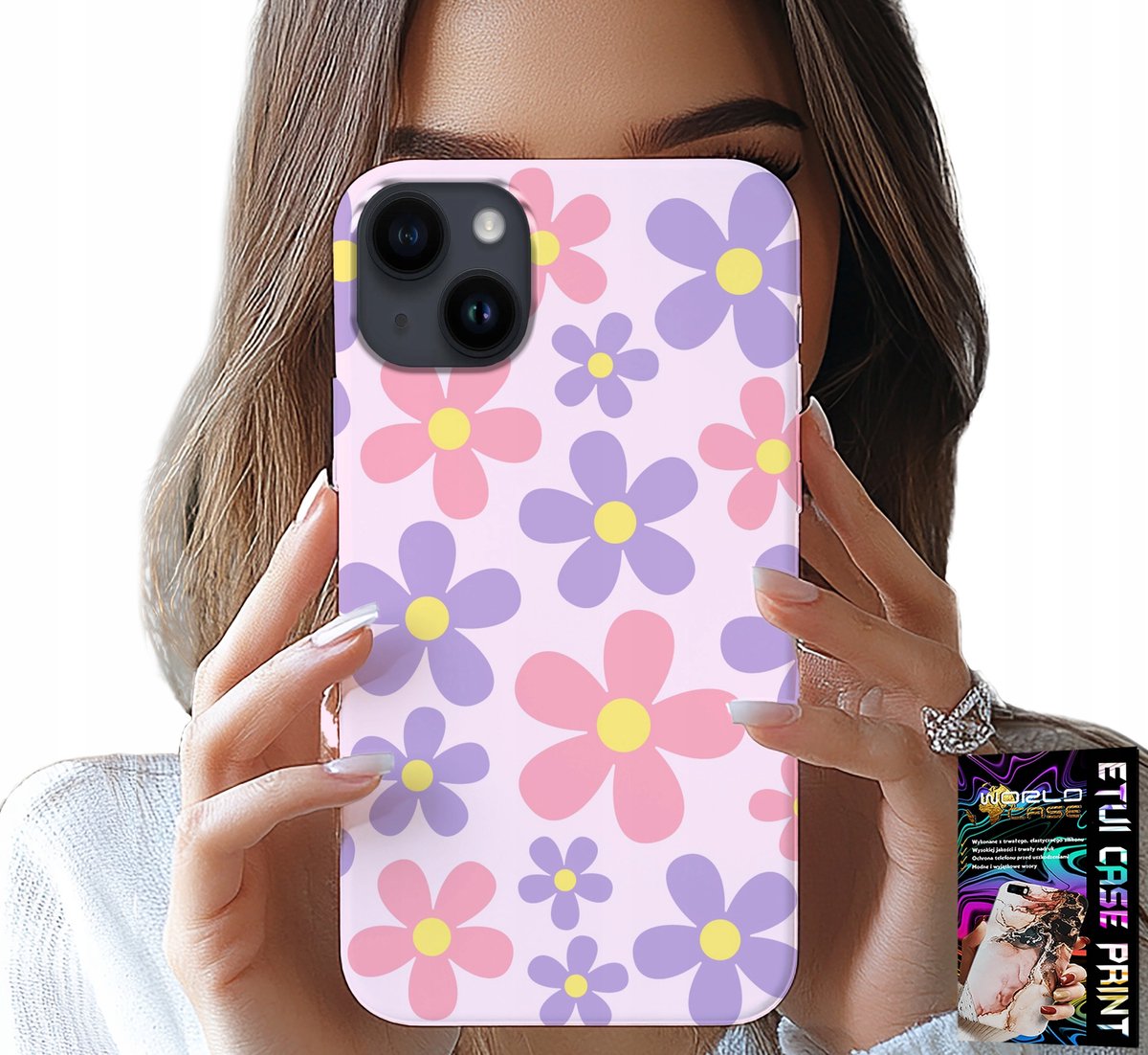 HOESJE VOOR IPHONE 14 PLUS - KLEURRIJKE MADELIEFJES, MADELIEFJES, BLOEMEN