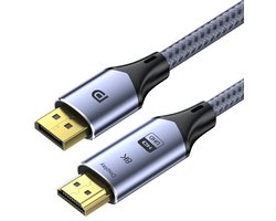 DisplayPort naar HDMI Kabel - 8K/60Hz - 4K/144Hz - DP 1.4 naar HDMI 2.1 - Verguld - voor PC, Laptop en Monitor - 2 meter - grijs