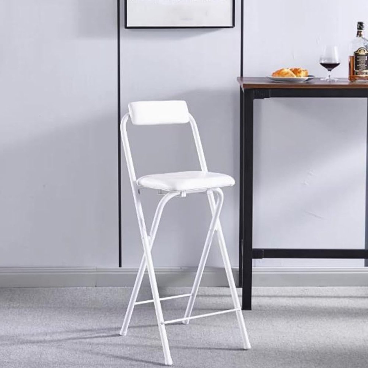 Opvouwbare Kruk - Inklapbare Stoel - Bar Keuken - Met Rugleuning - 65cm - Wit