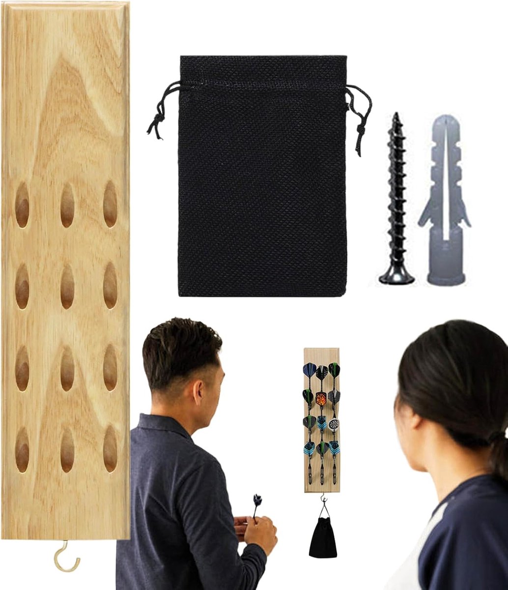 Dart muurhouder - Dart displayrek - Darts organiseren - Ruimtebesparend ontwerp - 12 darts - Houtkleur