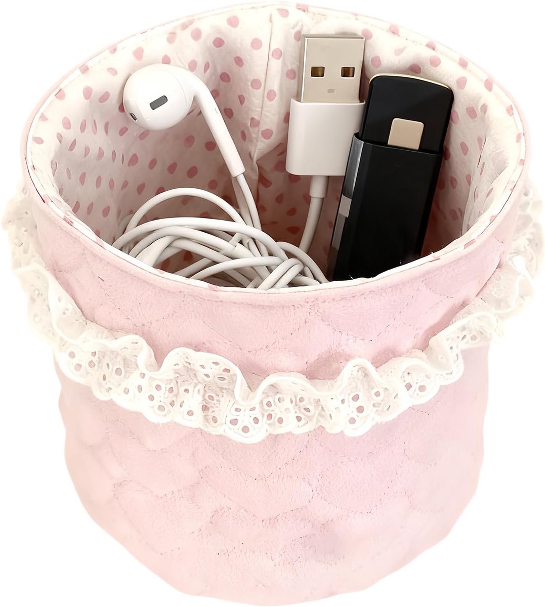 Opbergmand - Decoratieve container - Alles organiseren - Elegant kantontwerp - 15x14 cm - Roze