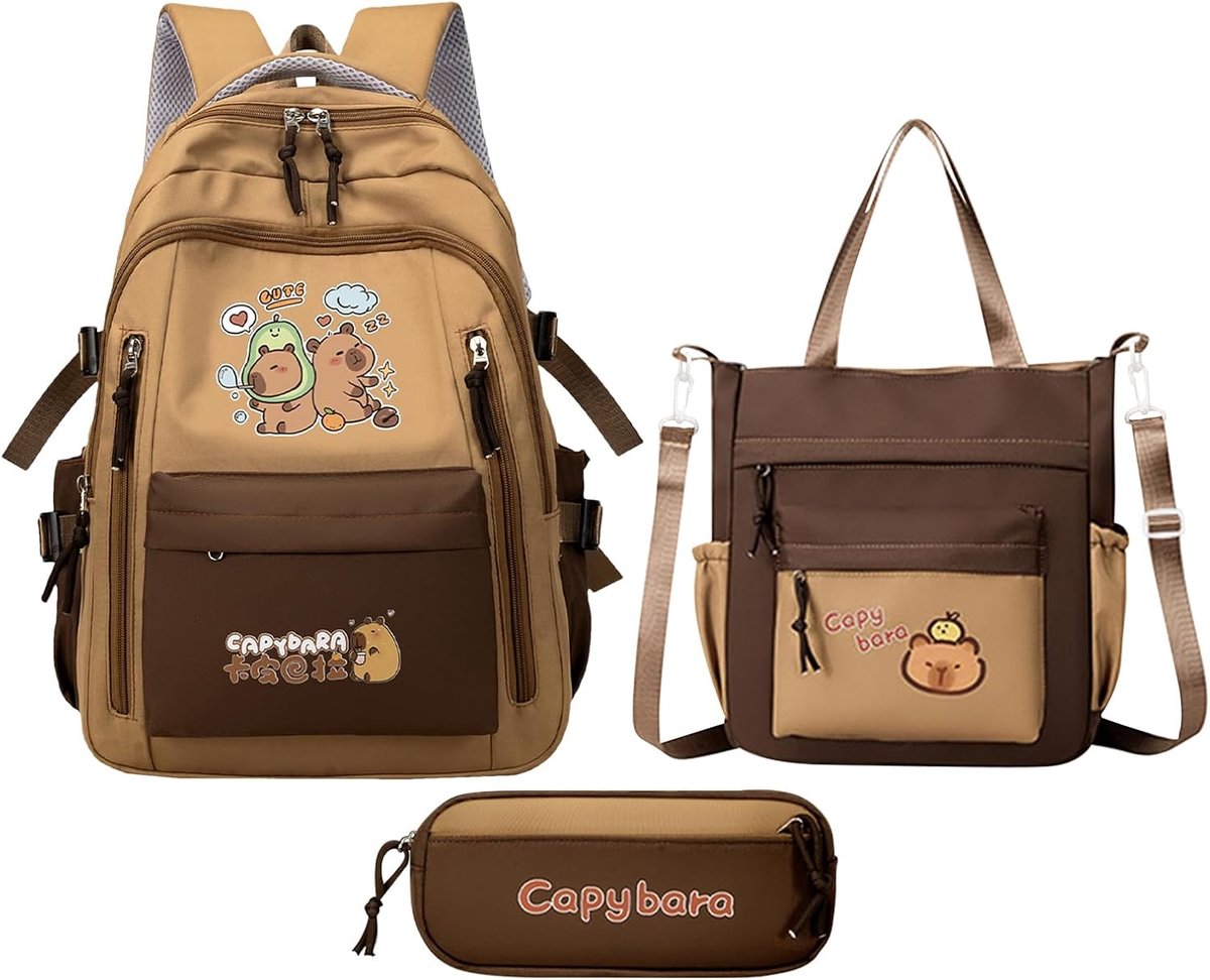 Capybara Tas Set - Casual Opbergzak - School Reizen Dagelijks - Met Etui Shopper