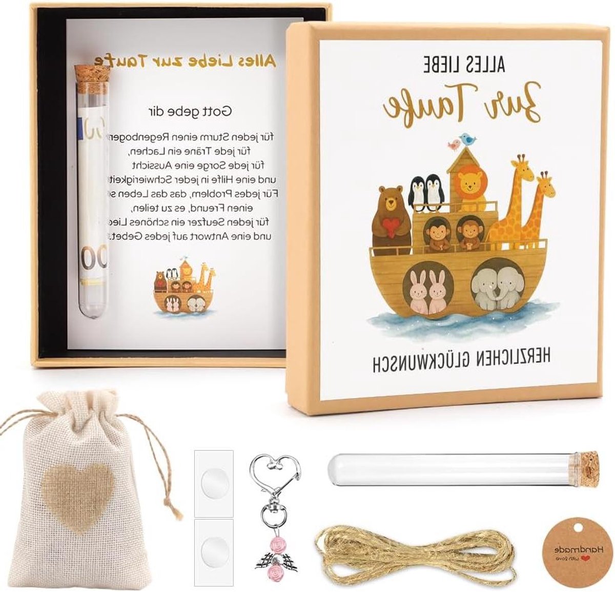 Doopcadeau met geld, kaart, geschenkdoos en sleutelhanger - Geschikt voor jongens en meisjes - Origineel doopgeschenk met Ark van Noah thema
