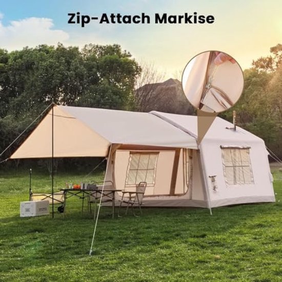 Opblaasbare Familietent met Luifel en Ovenpijp - Waterdicht en Snel Opgezet - Vakantie - Camping — afbeelding 4