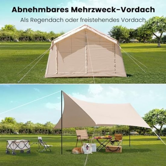 Opblaasbare Familietent met Luifel en Ovenpijp - Waterdicht en Snel Opgezet - Vakantie - Camping — afbeelding 5