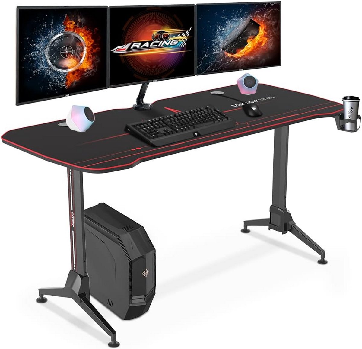 In hoogte verstelbaar bureau 160 cm - Extra Groot PC & Gaming Bureau met XL Muismat
