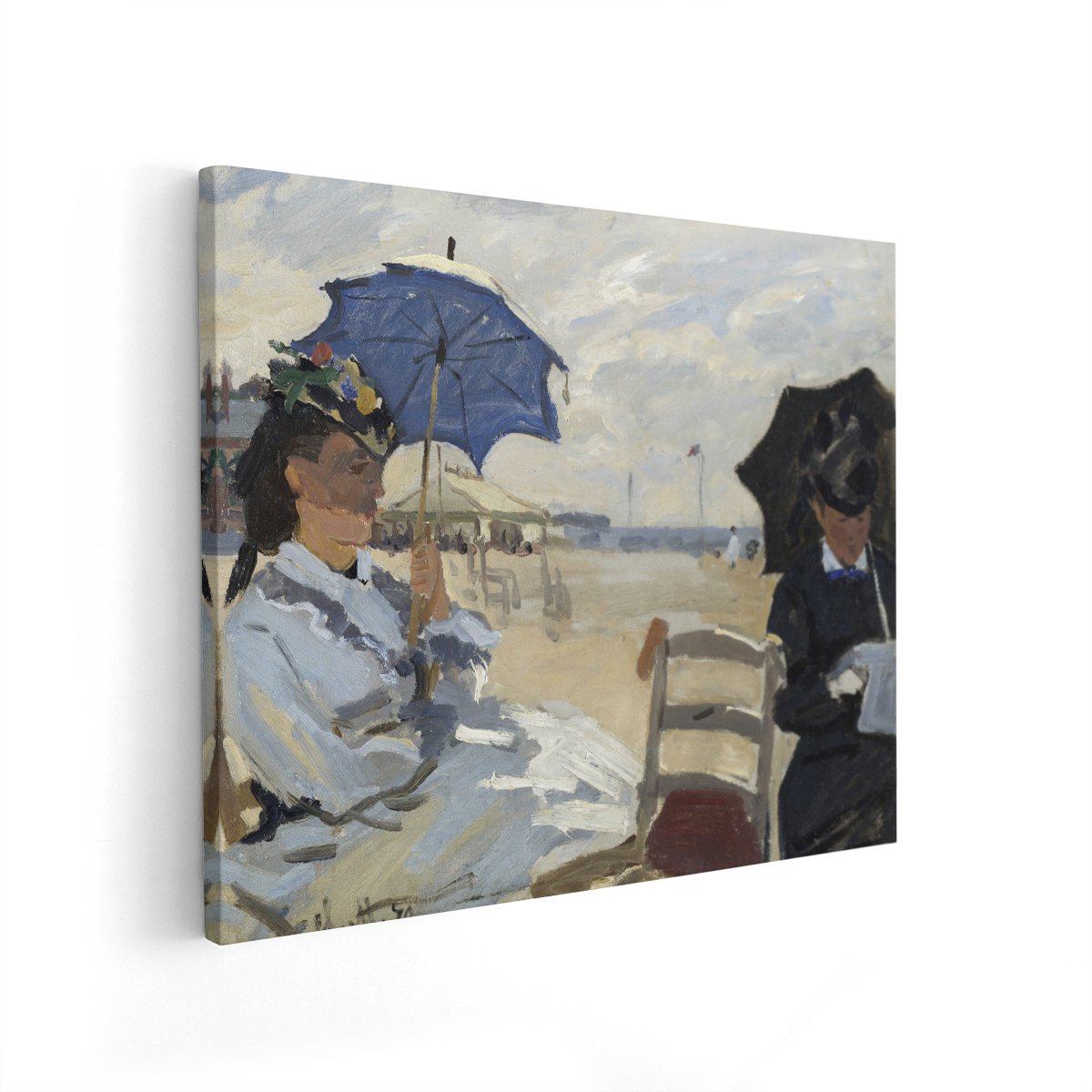 Artaza Canvas Schilderij Strand - 100x80 cm - Wanddecoratie Monet - Muurdecoratie Vrouwen Met Parasol - Decoratie Zee Impressionisme
