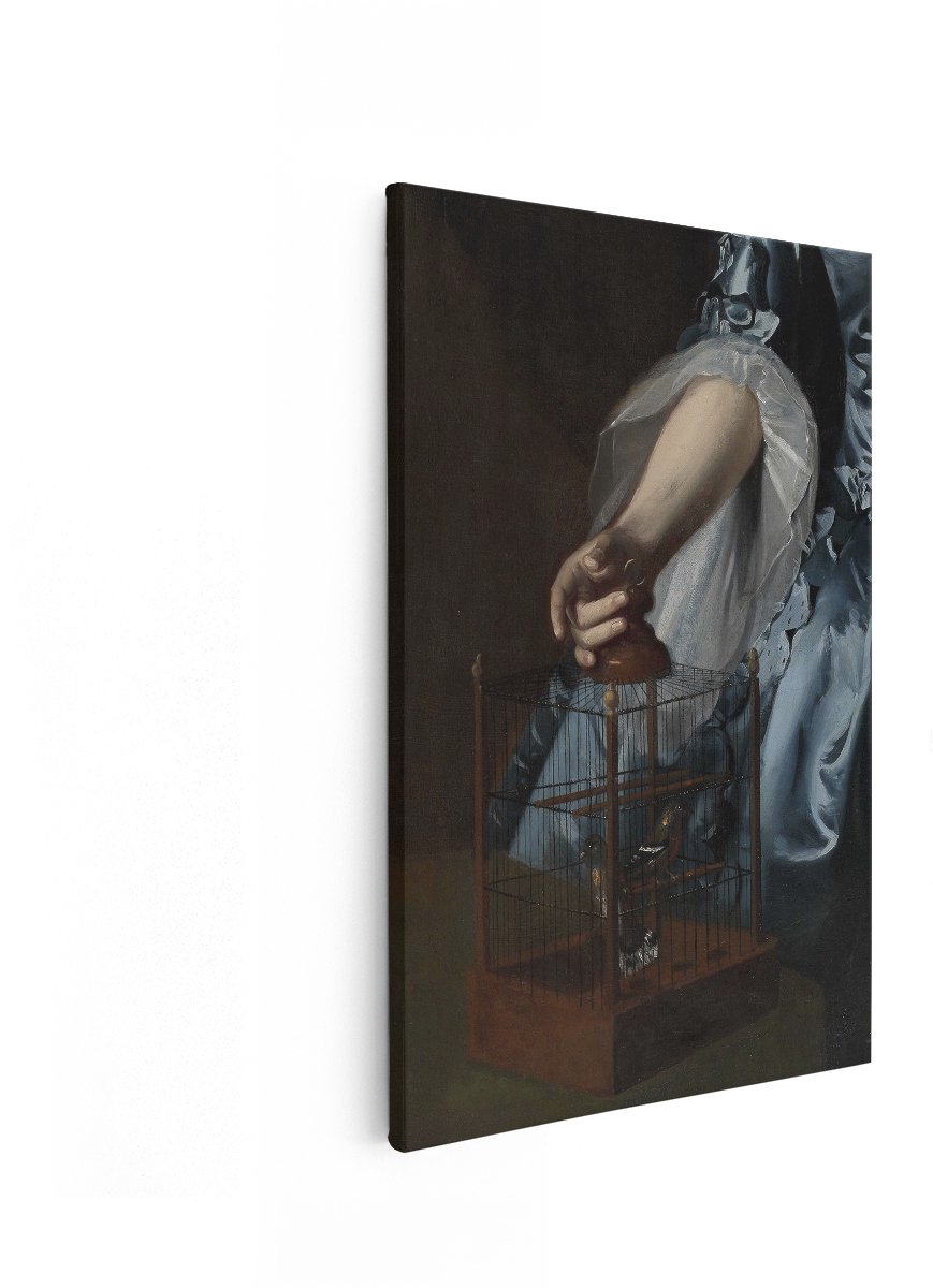 Artaza Canvas Schilderij Vrouw Met Vogelkooi - 40x60 cm - Wanddecoratie Oude Meesters - Muurdecoratie Vogels - Decoratie Klassiek Portret