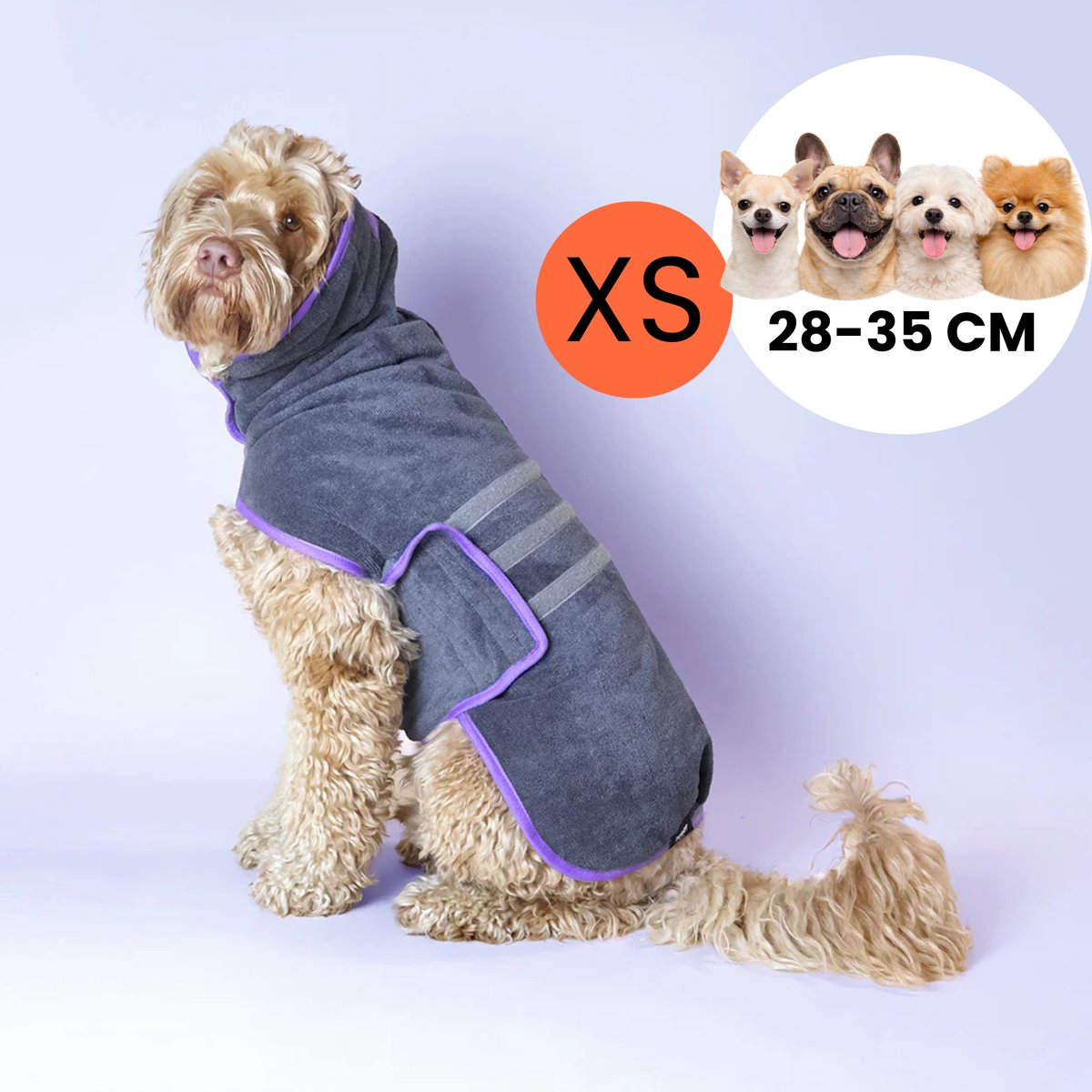 Furry Original® Hondenbadjas - Super Absorberdend - XS 28-35 cm - Verstelbare Honden Badjas van Microvezel - voor Puppy & Kleine Hond - Snel aan/uit met Klittenband - Handdoek Alternatief