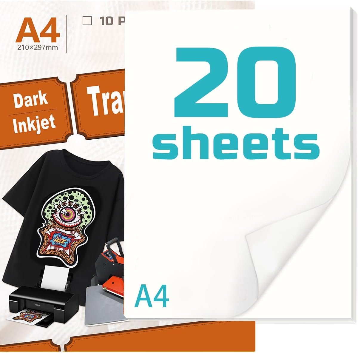 20 Vellen A4 T-shirt Transferpapier voor Donkere en Lichte Stoffen