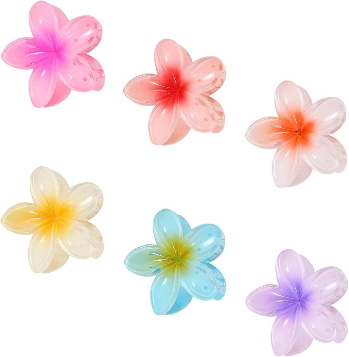 Set van 6 Grote Bloemen Haarspelden - Antislip Klauwclips voor Dik en Dun Haar