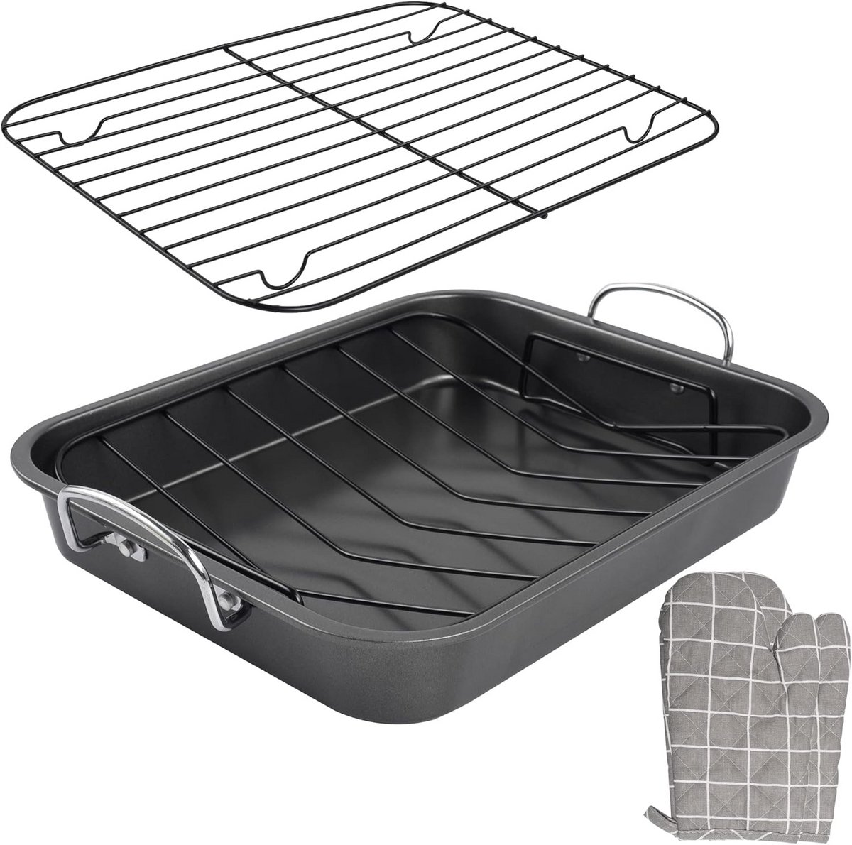 Rechthoekige Non-stick Braadpan met Rooster voor Kalkoen, Kip en Vlees