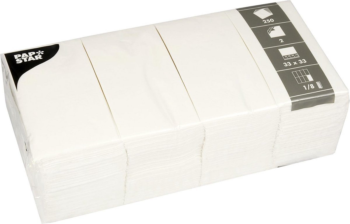 250 Witte Servetten 33x33 cm - 1/8 Vouw - 2-laags Gastendoekjes
