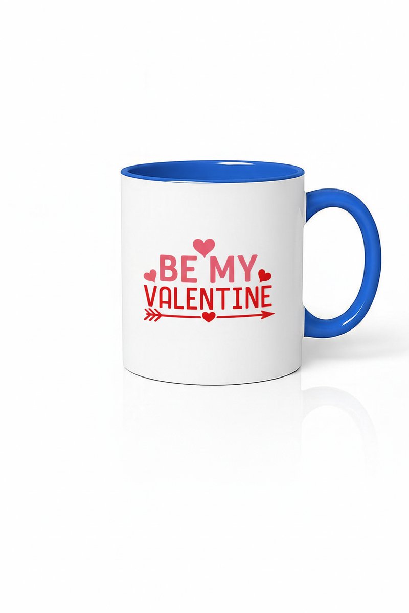 Valentijn Mok 'Be My Valentine' - Romantisch Cadeau - Wit met Blauwe Binnenkant & Handvat