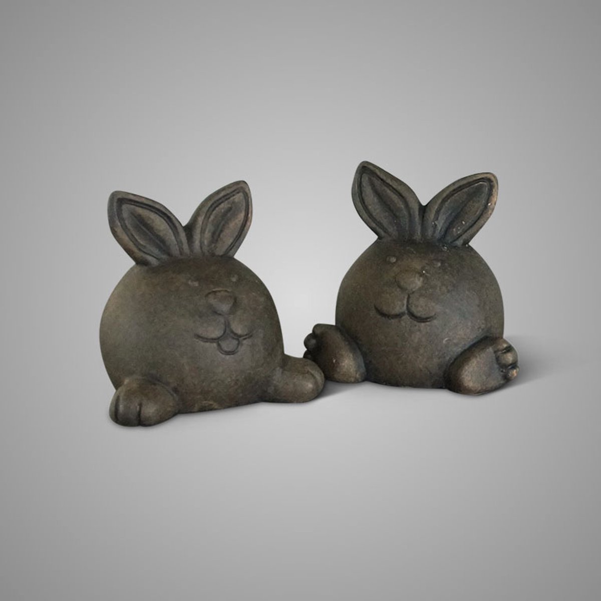 Brynxz Set van 2 Funny Rabbits - Majestic Brown - Decoratie Beeldjes Konijn - 12x13 cm