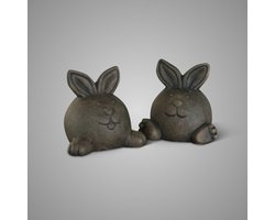 Brynxz Set van 2 Funny Rabbits - Majestic Brown - Decoratie Beeldjes Konijn - 12x13 cm