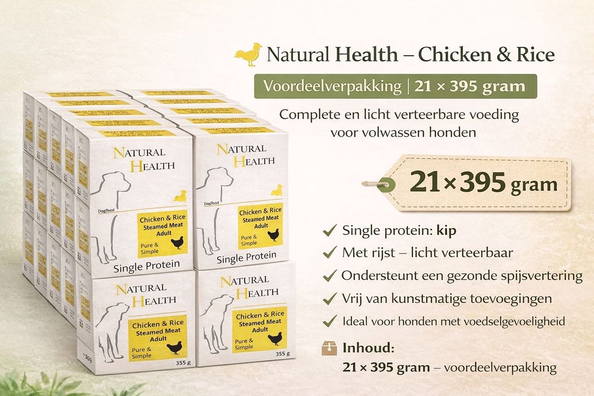 Natural Health Dog Steamed P&S Chicken & Rice - 21x 395gram
