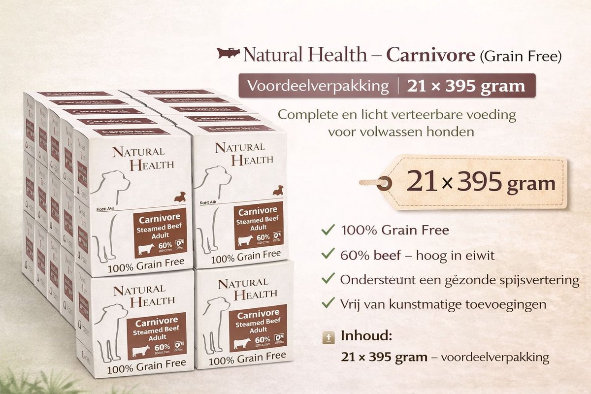 Natural Health Dog Steamed Carnivore Beef - 21x 395gram