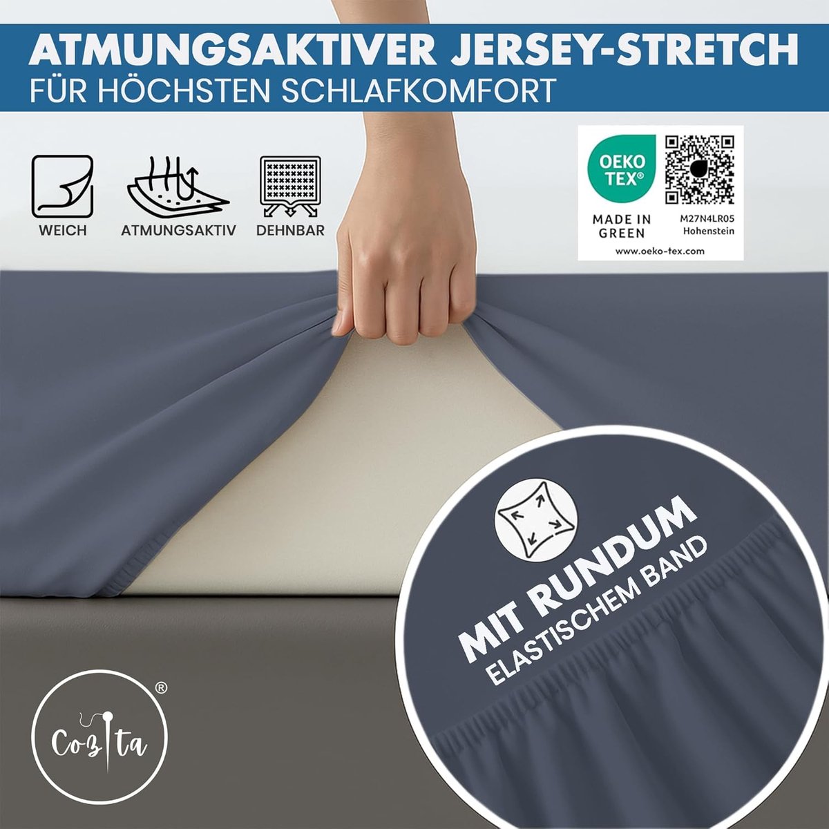 Hoeslaken 90x200–100x200 cm Jersey Katoen Antraciet – Elastisch Hoeslaken voor Matras tot 30 cm – Ademend, Strijkvrij & Oeko-Tex – Pauwhome